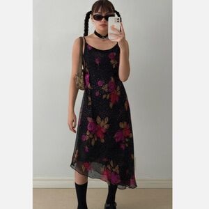 Vintage Black and Pink Floral Dress Late 90’s/00’s